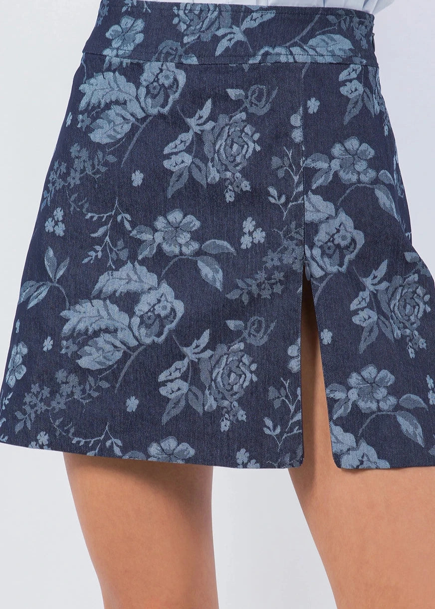 Floral Print Demin Skirt