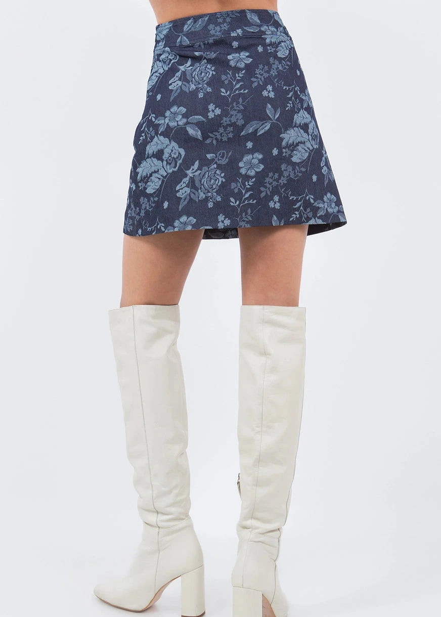 Floral Print Demin Skirt