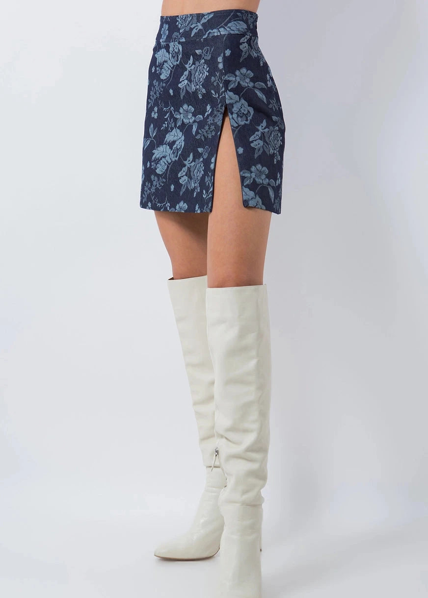 Floral Print Demin Skirt