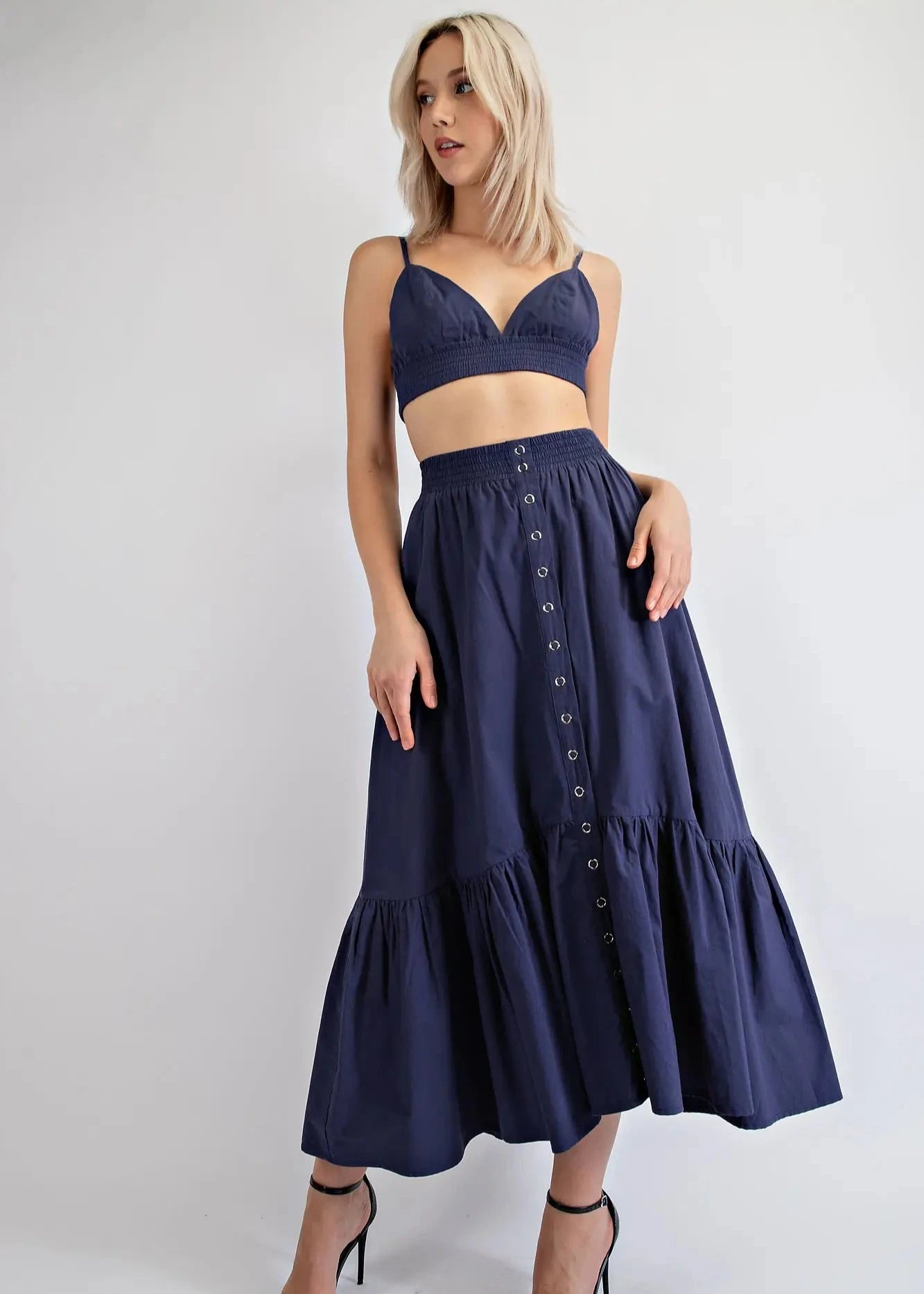 Poplin Bralette And Midi Skirt Set