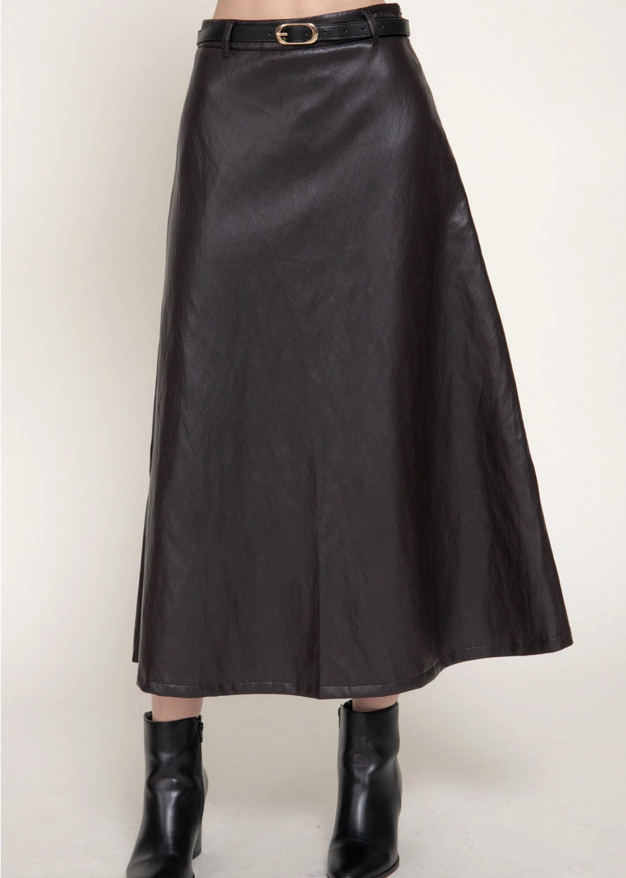 Robi Faux Leather Midi Skirt