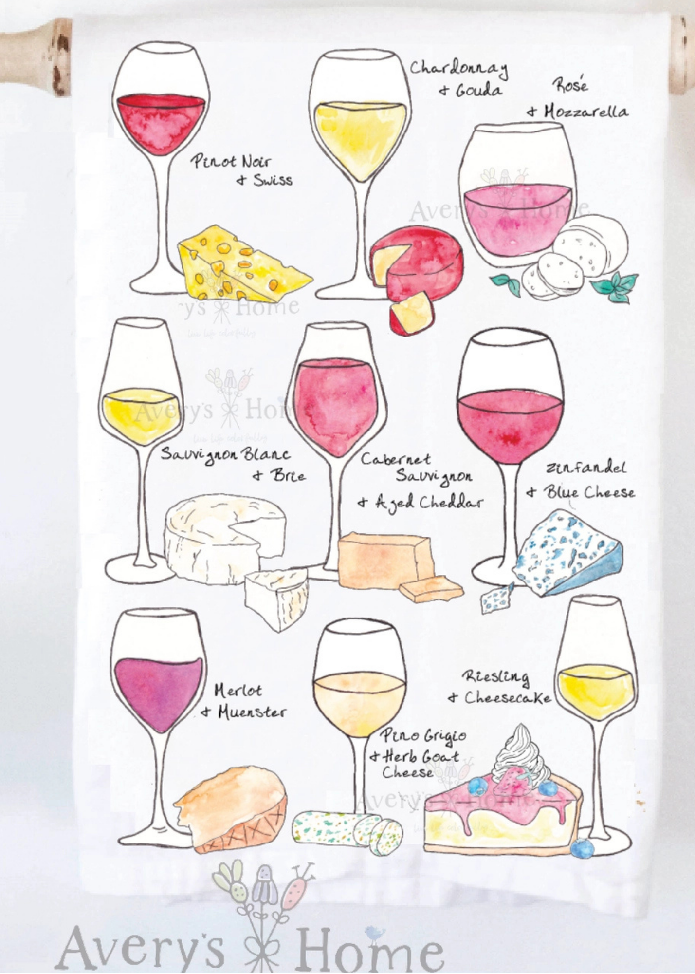 Wine & Cheese Pairing Dish Towel