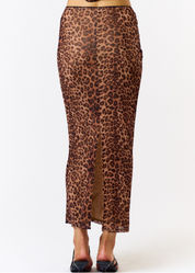 Leopard Mesh Maxi Skirt