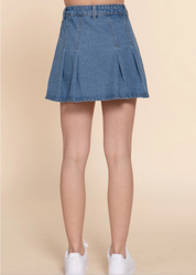 Pleated Mini Denim Skirt