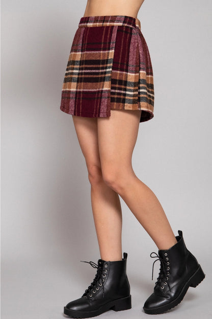 Front Wrap Plaid Skort