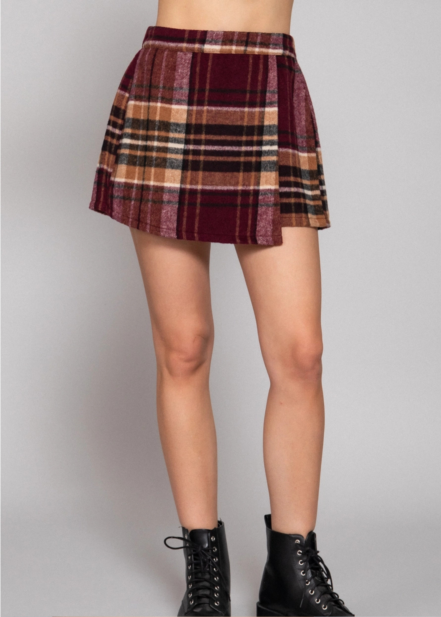 Front Wrap Plaid Skort