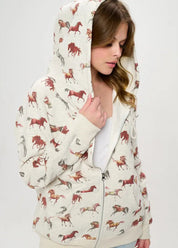 Horse Print Zip Up Hoodie