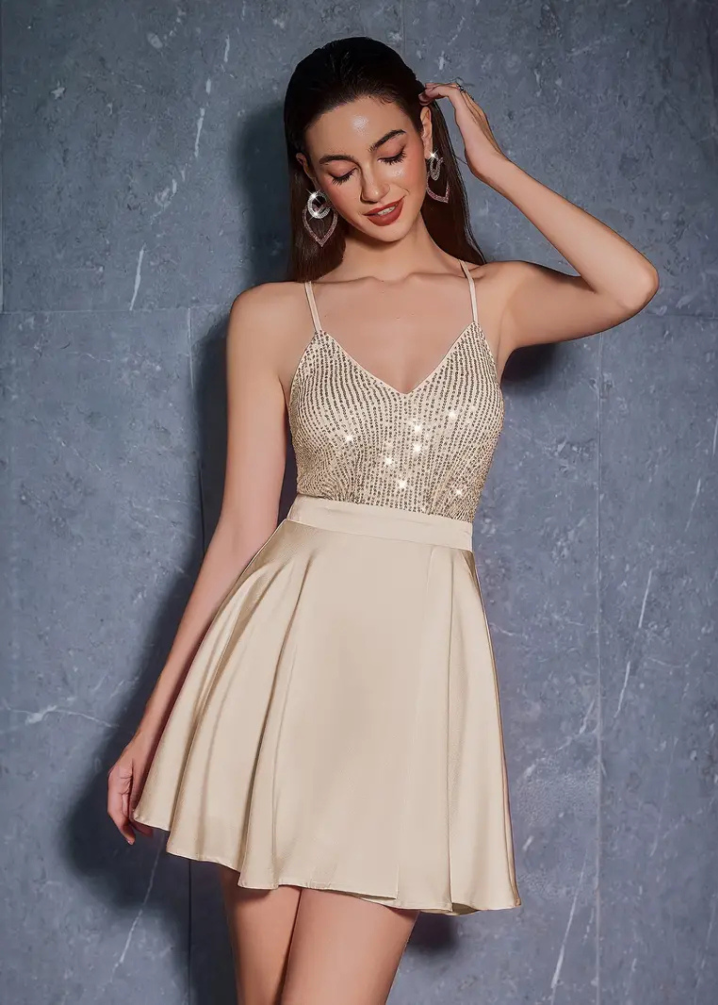 Champagne Sequin Dress Medium / Apricot