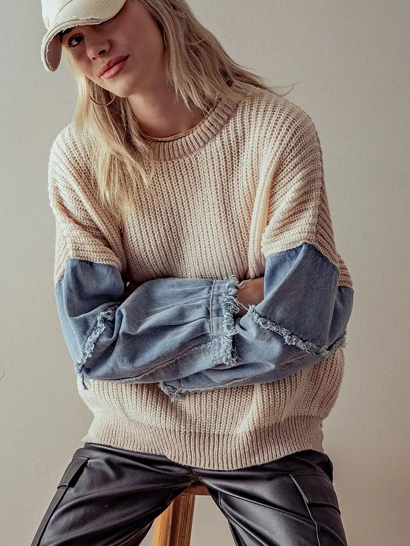 Denim Two-Tone Sweater