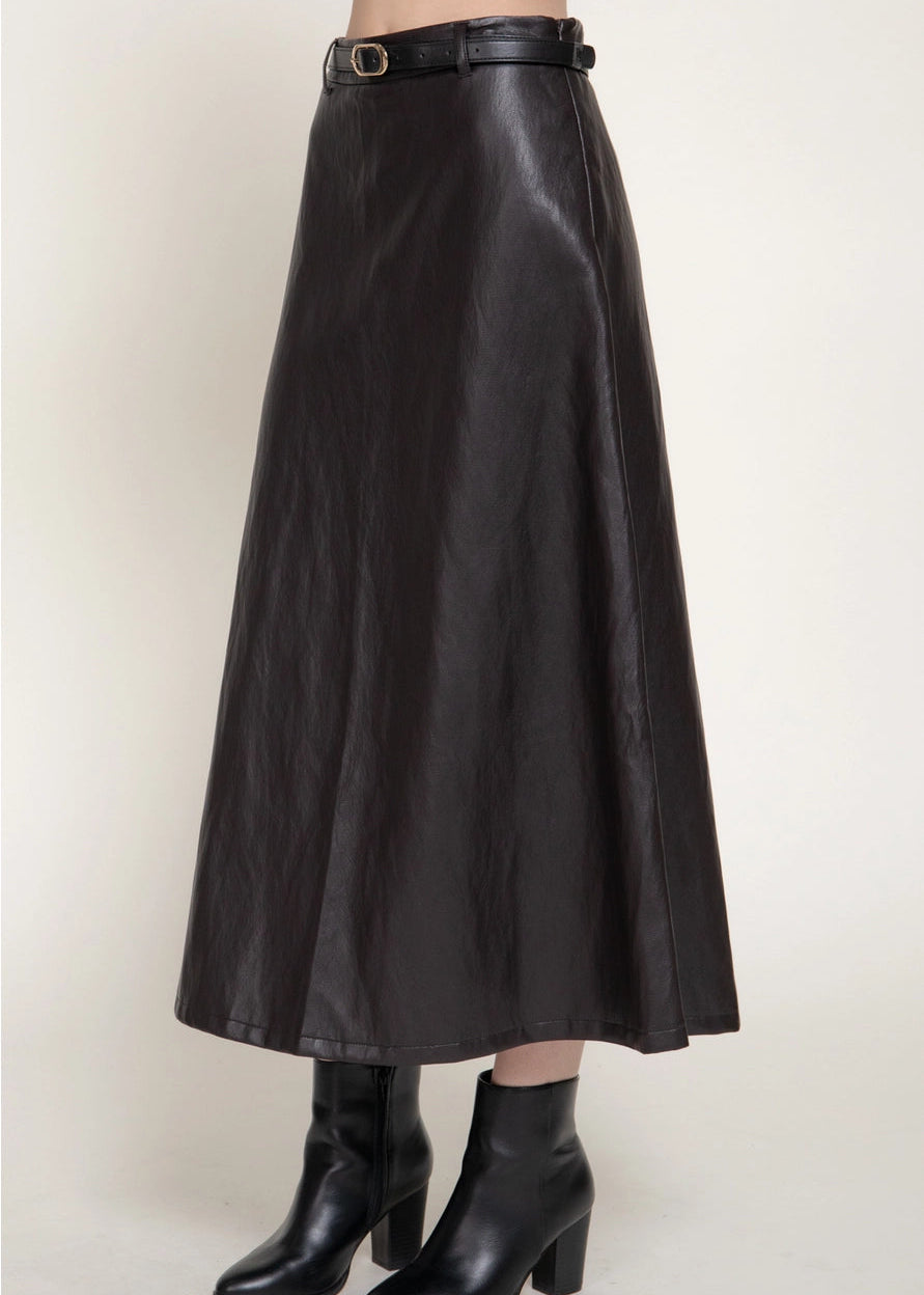 Robi Faux Leather Midi Skirt