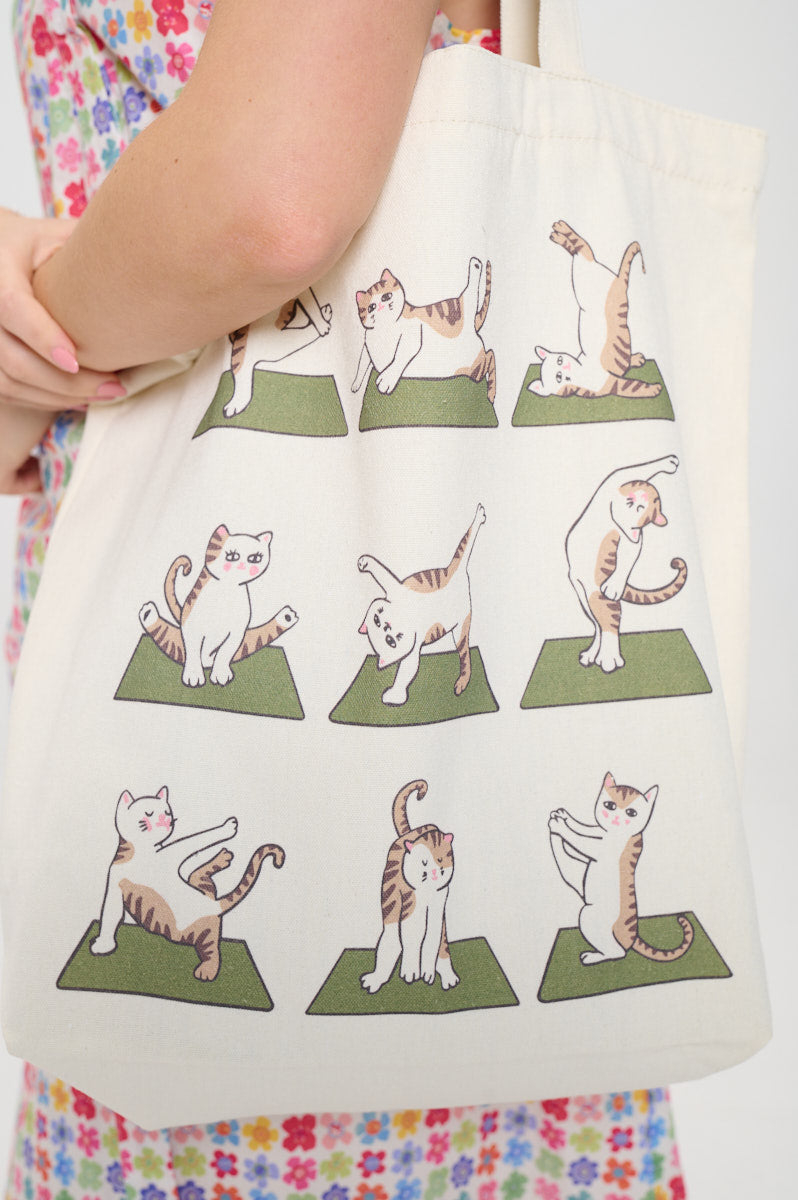 Cat Yoga Print Tote Bag