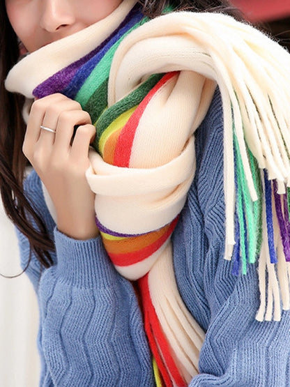 Multi-Colored Tasseled Scarf