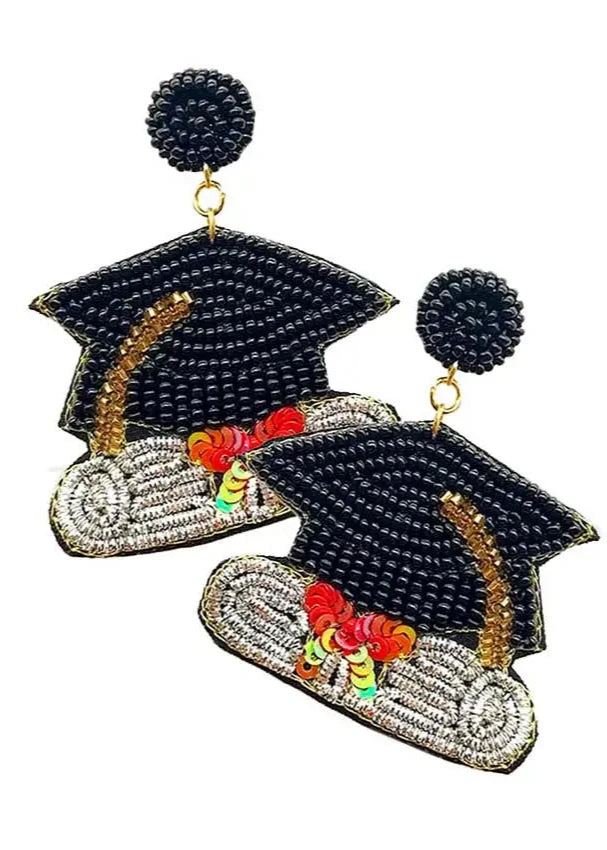 Beaded Graduation Hat Earrings