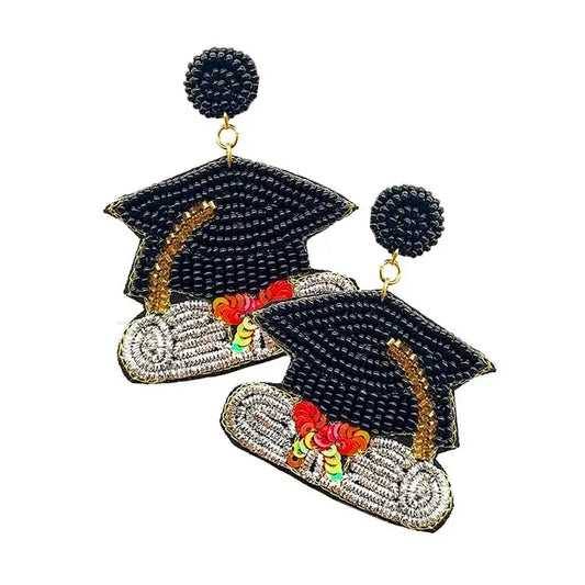 Beaded Graduation Hat Earrings