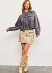 Pleated Denim Jacket