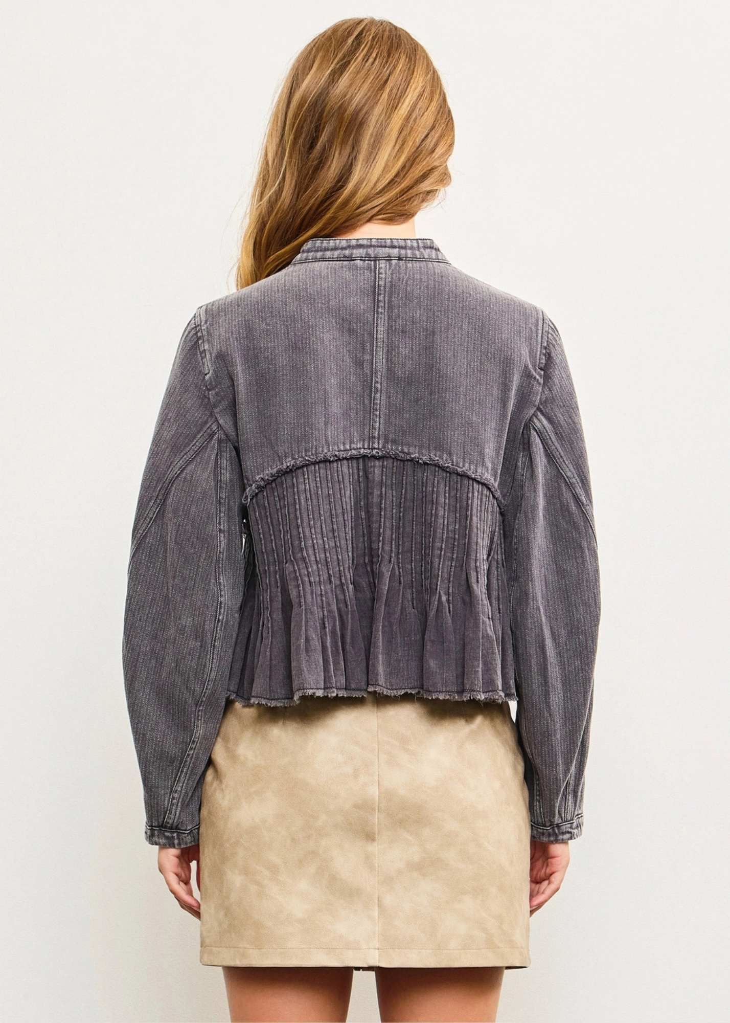 Pleated Denim Jacket