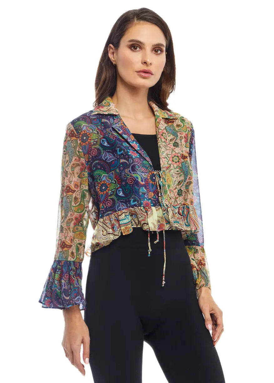 Multi Color Printed Mesh Blouse