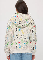 Graphic Dog Print Zip Up Hoodie
