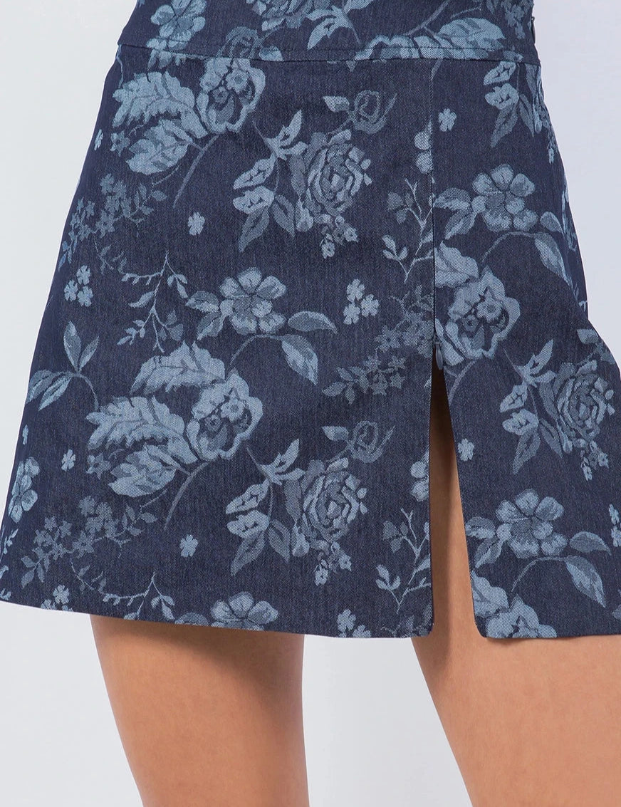 Floral Print Demin Skirt