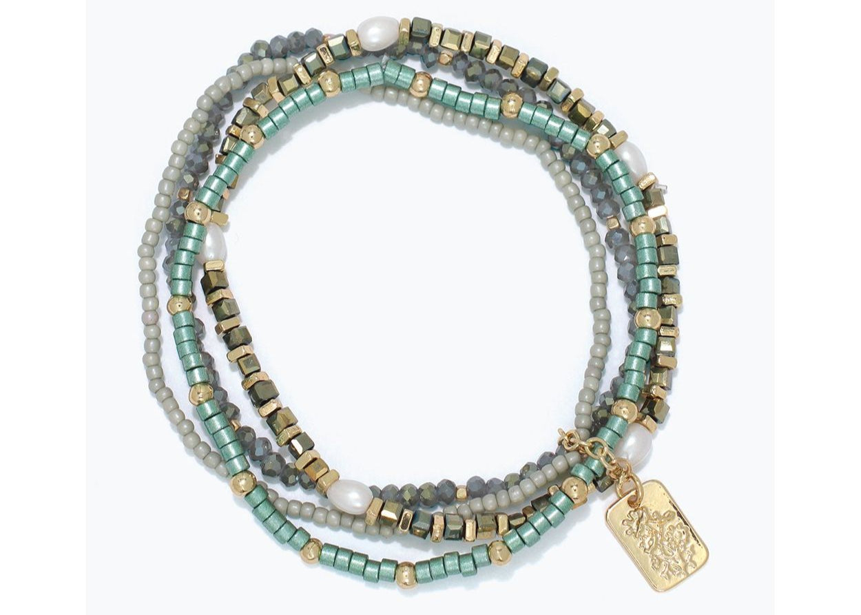 Pearl & Green Beads Bracelet