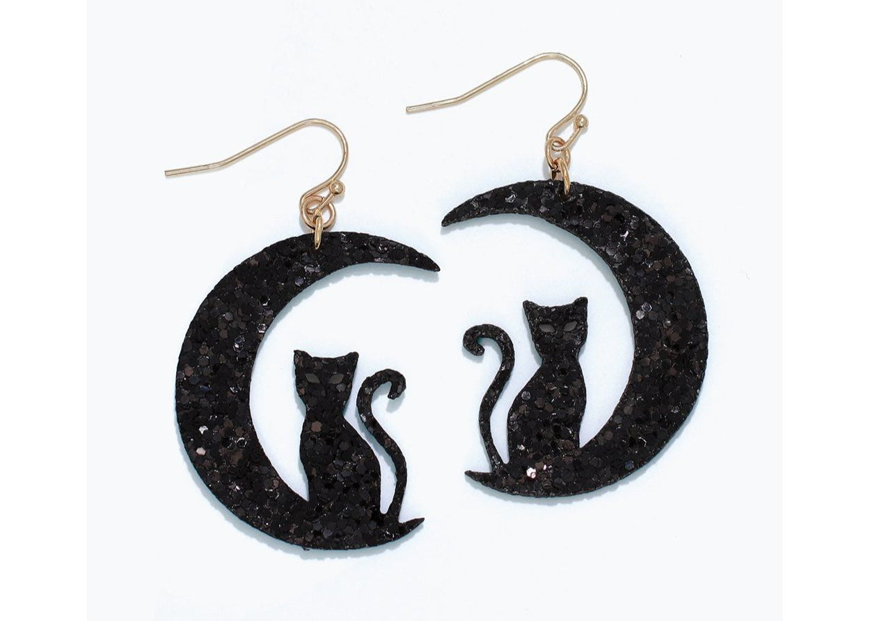 Cat with Moon Earrings
