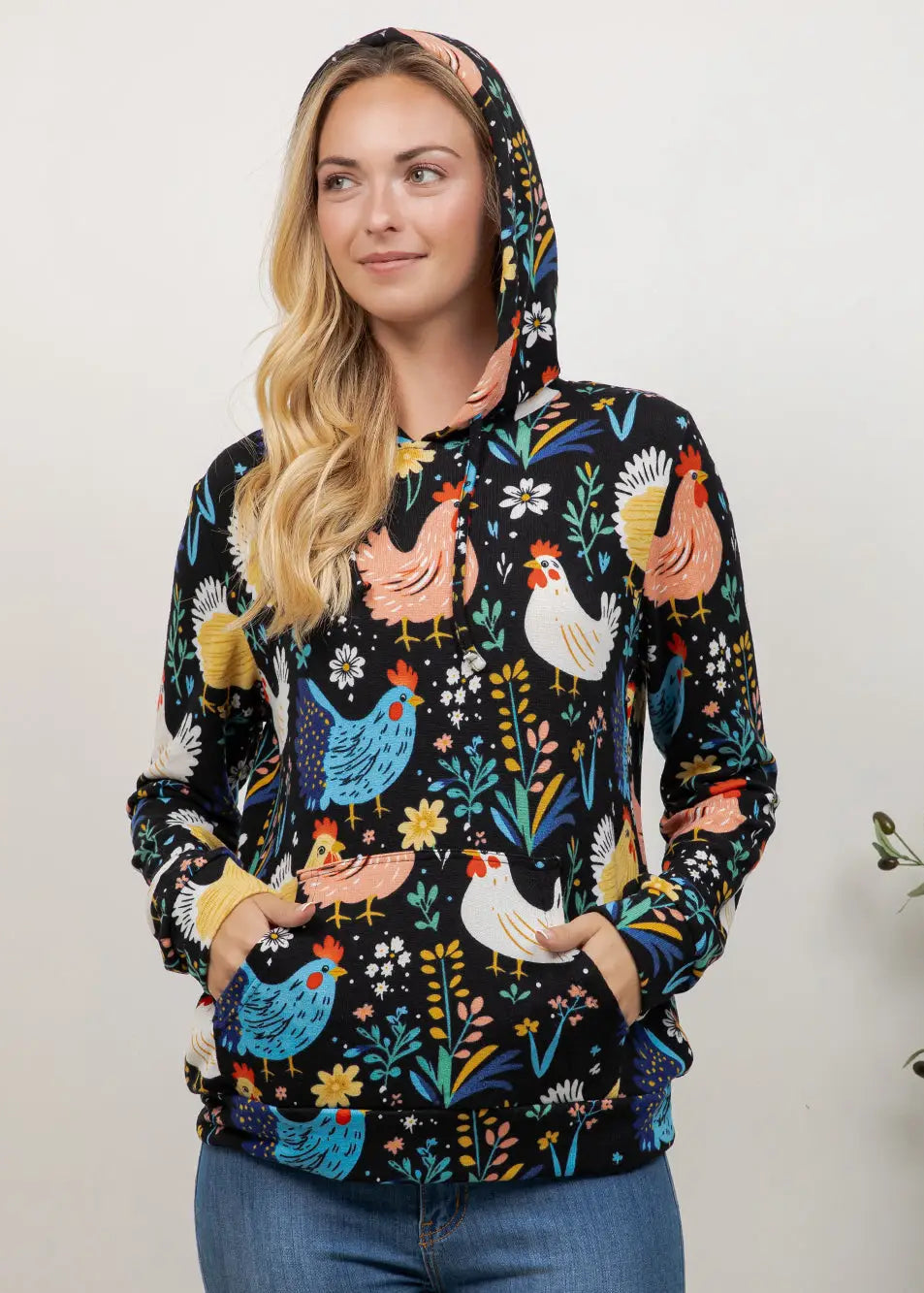 Rooster/Floral Hoodie