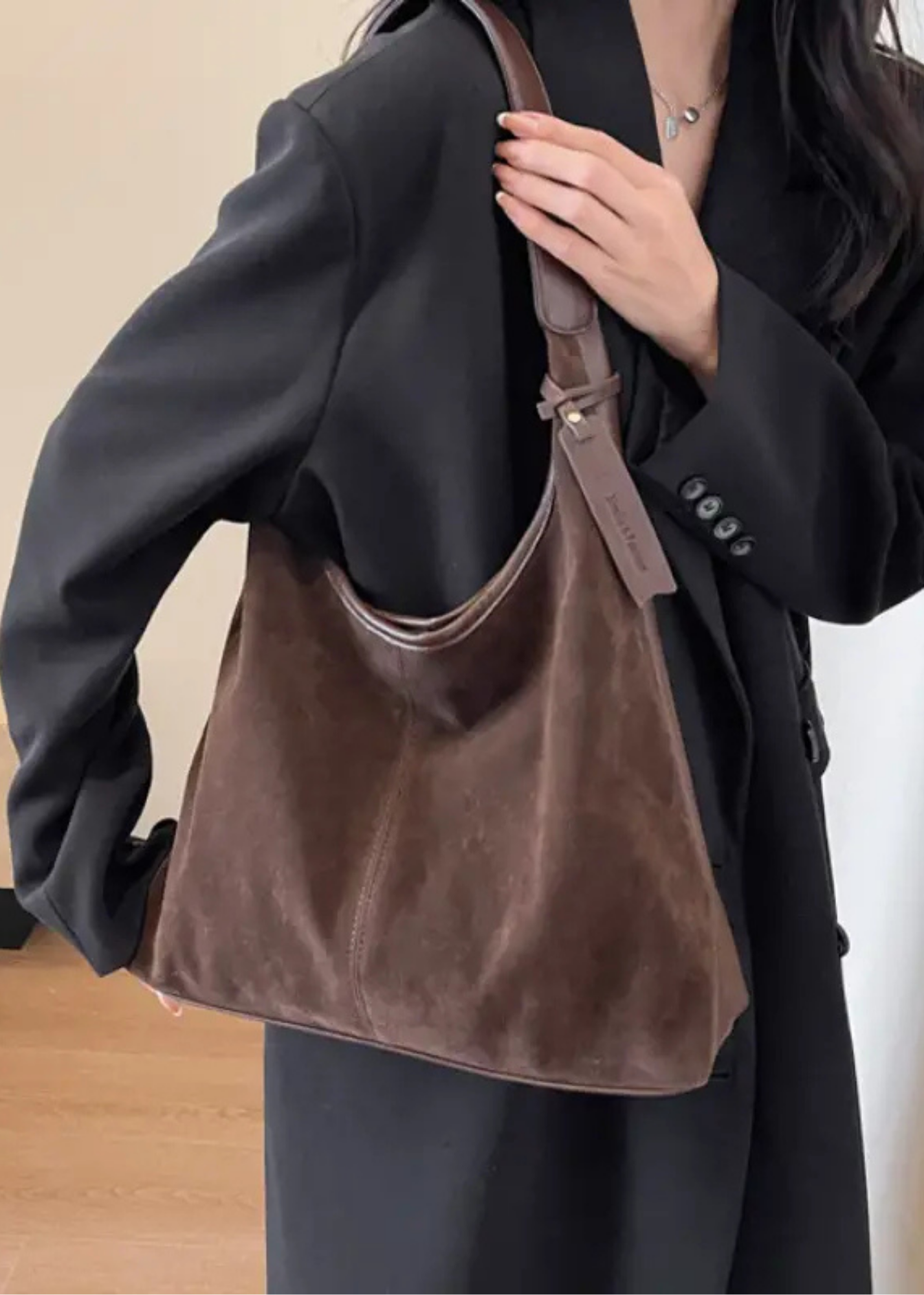 Faux Suede Hobo Bag