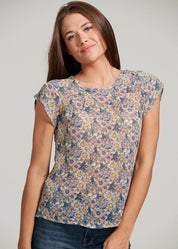 Floral Print Semi Sheer Blouse