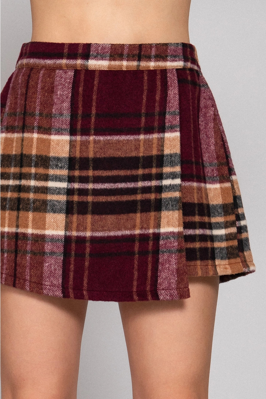 Front Wrap Plaid Skort