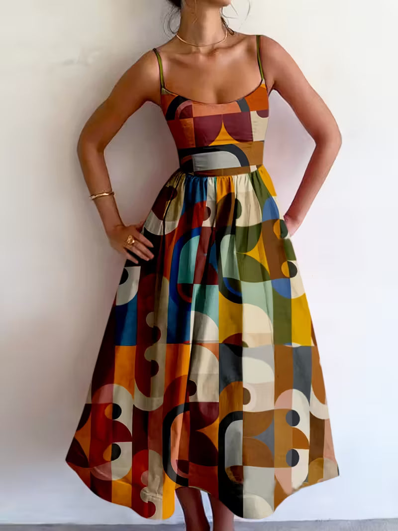 Retro Geometric Cami Dress