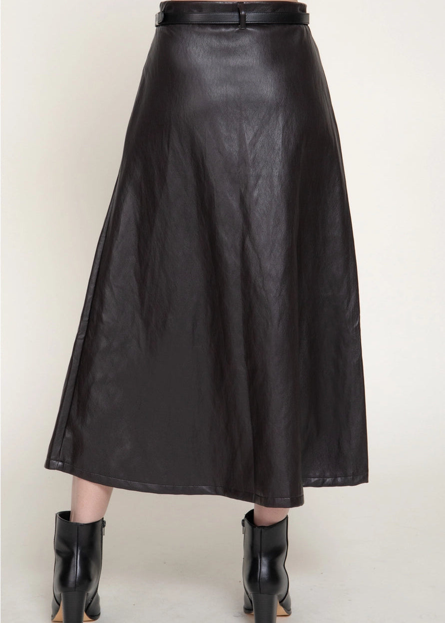 Robi Faux Leather Midi Skirt
