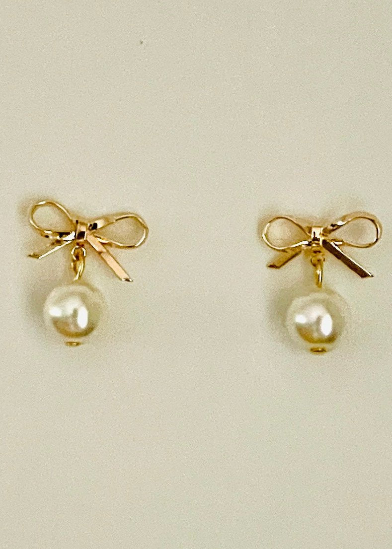 Bows With Freshwater Pearl Earrings