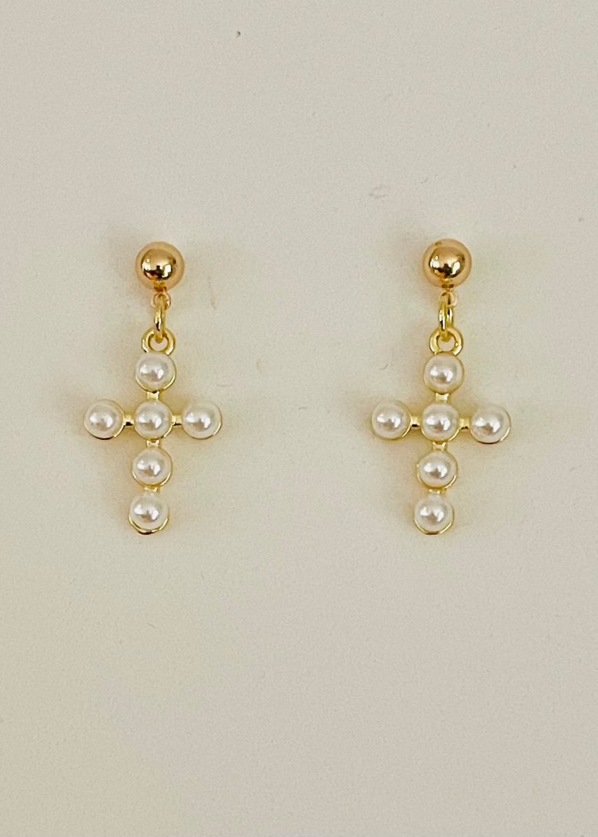 Pearl Cross Earring