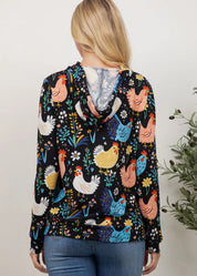 Rooster/Floral Hoodie