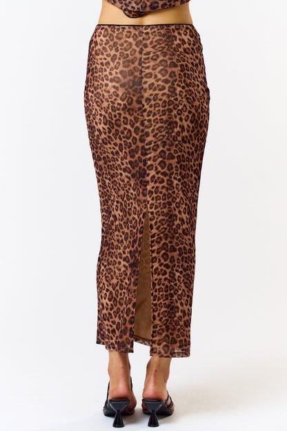 Leopard Mesh Maxi Skirt