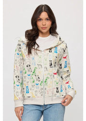 Graphic Dog Print Zip Up Hoodie