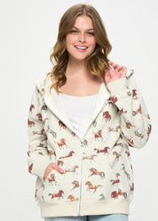 Horse Print Zip Up Hoodie