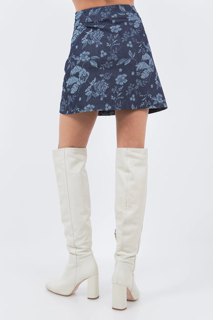 Floral Print Demin Skirt