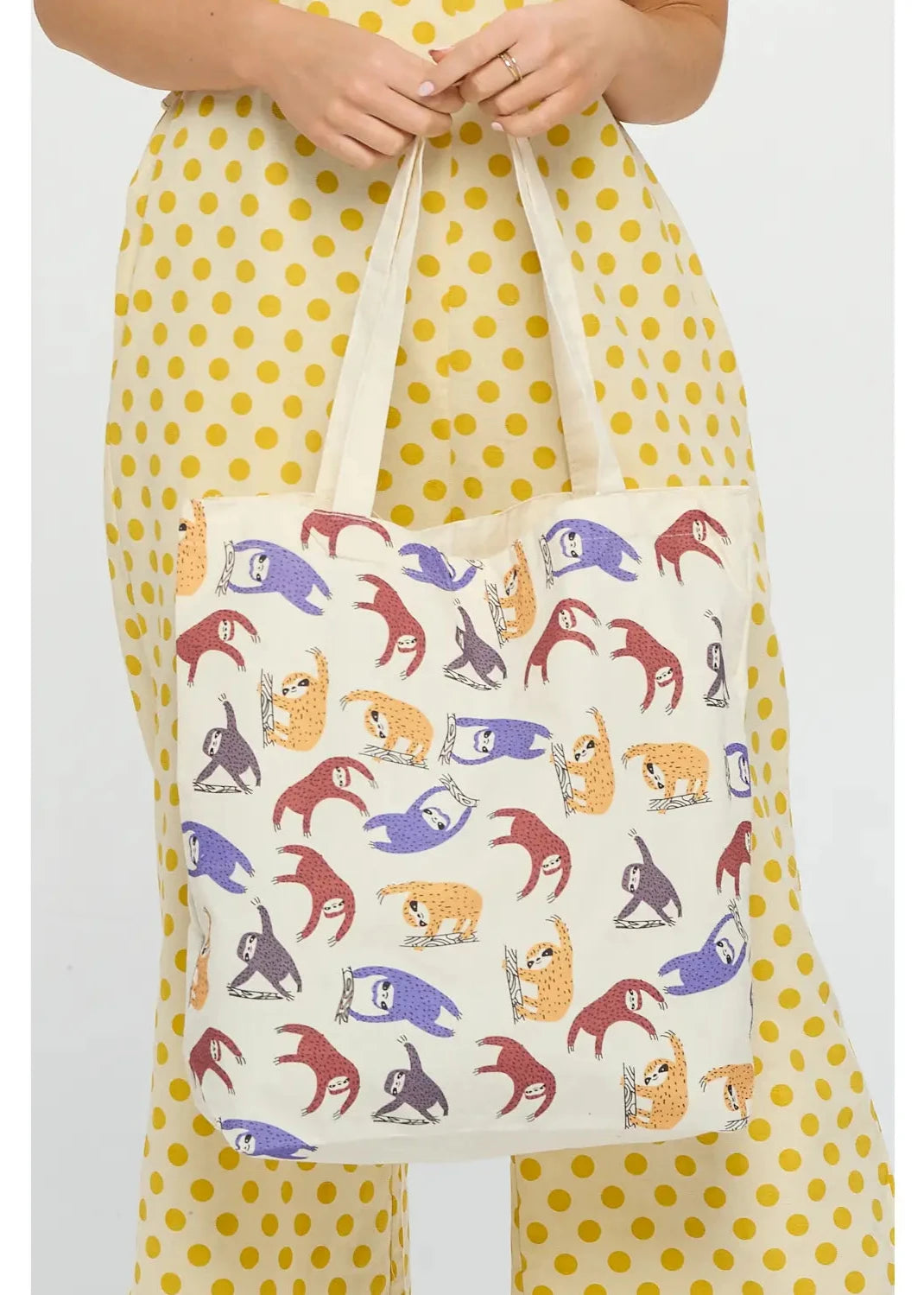 Colorful Sloth Print Tote Bags