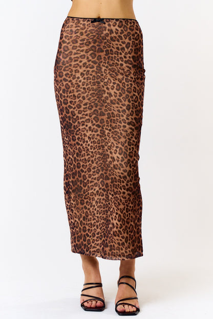 Leopard Mesh Maxi Skirt