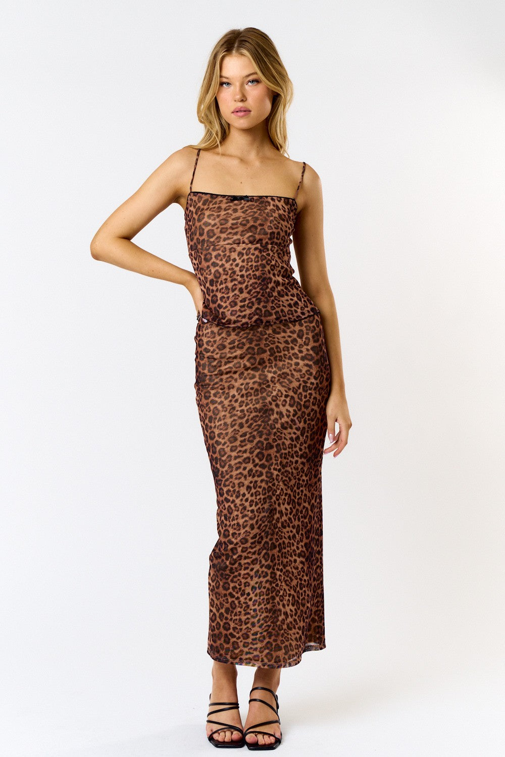 Leopard Mesh Maxi Skirt