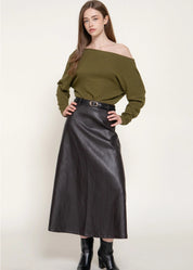 Robi Faux Leather Midi Skirt