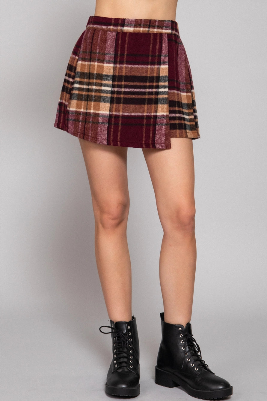 Front Wrap Plaid Skort