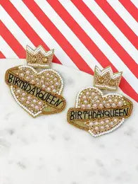 'Birthday Queen' Heart Earrings