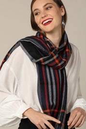 Frayed Fringe Plaid Scarf