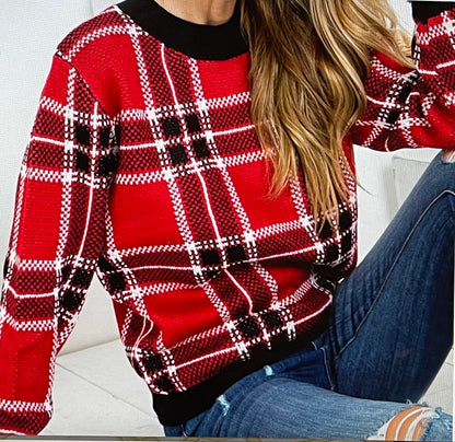Something To Say Red Plaid Sweater