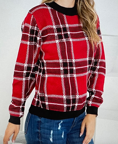 Something To Say Red Plaid Sweater