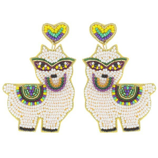 Mardi Gras Llama Earrings
