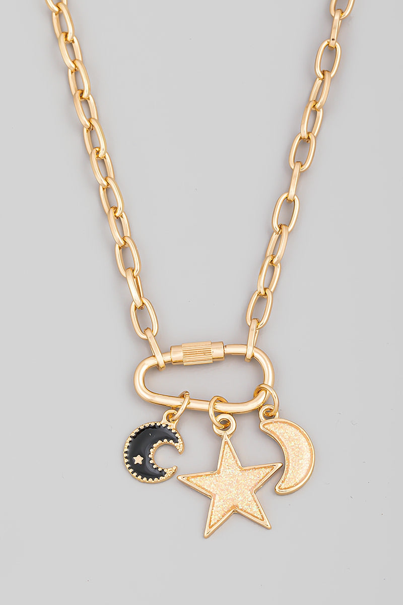 Carabiner Cresent Moon/Star Necklace